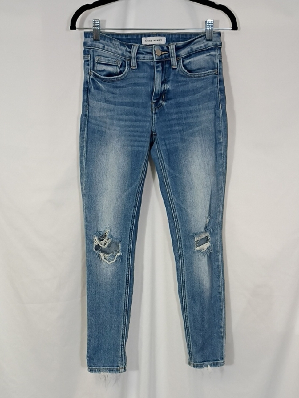 EUC Flying Monkey Distressed Light Blue Skinny Jeans Women's Size 26 Denim